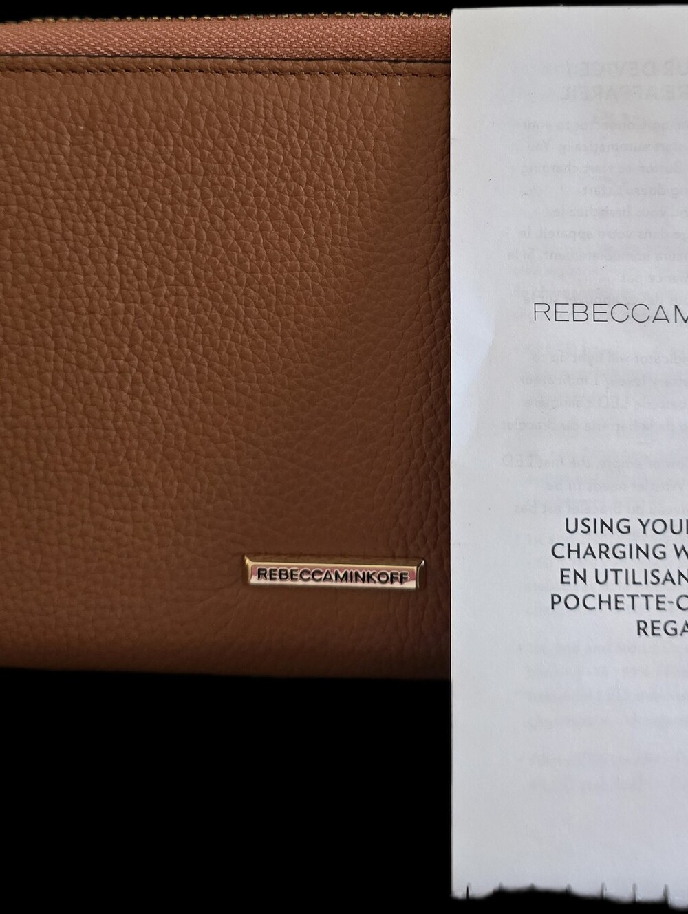 Rebecca Minkoff Pebbled Leather Regan Charging (Iphone) Wristlet - Cognac - Picture 9 of 11